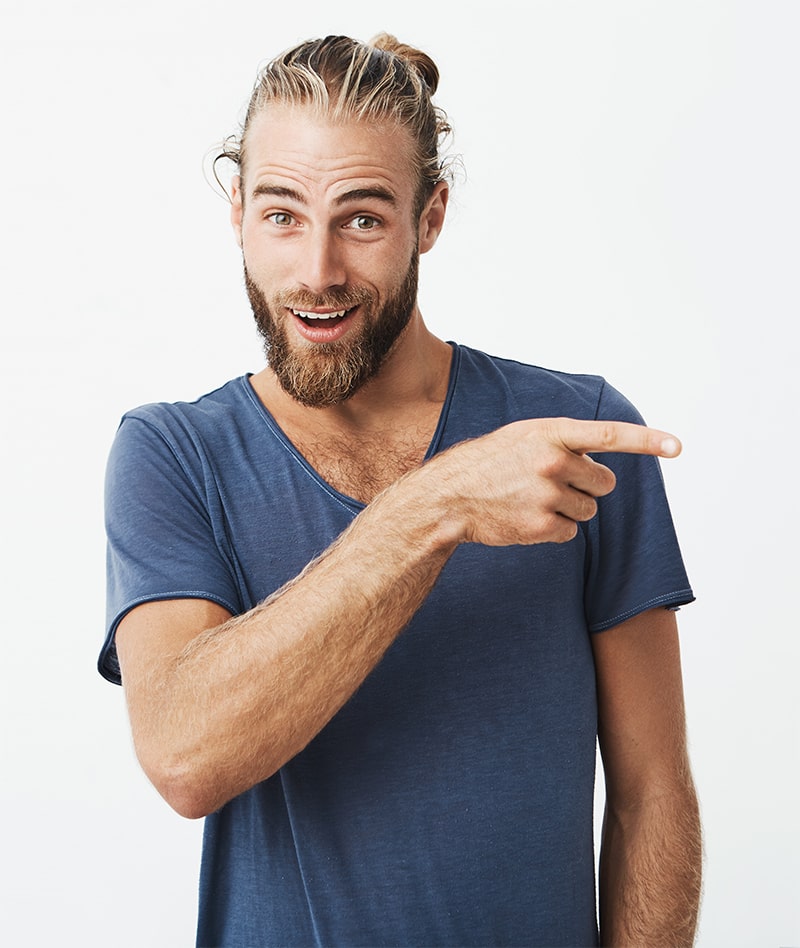 Person smiling, inviting contact